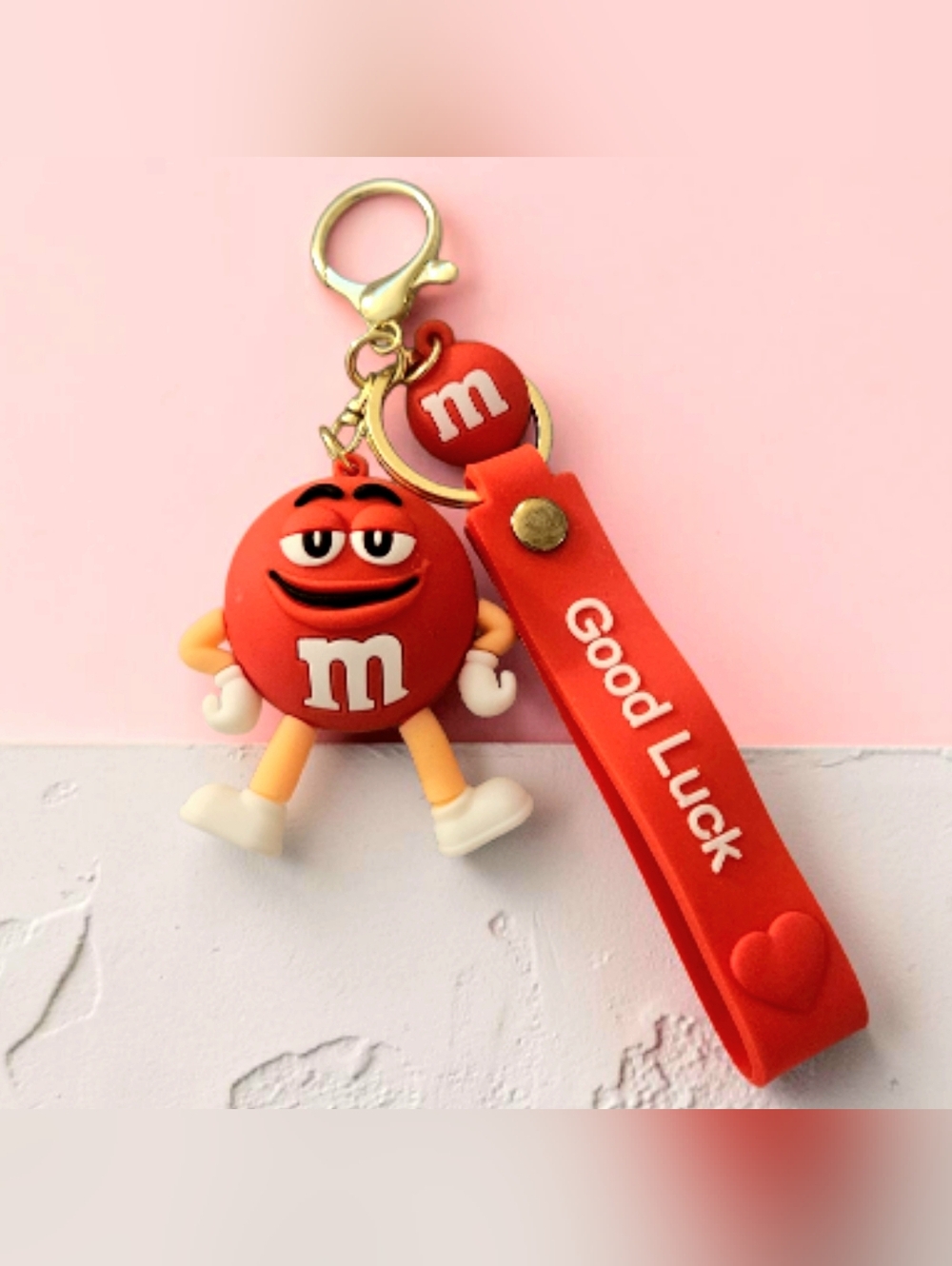 🚨5/$25 Red M&M 3D Keychain Charm Good Luck wristlet strap
